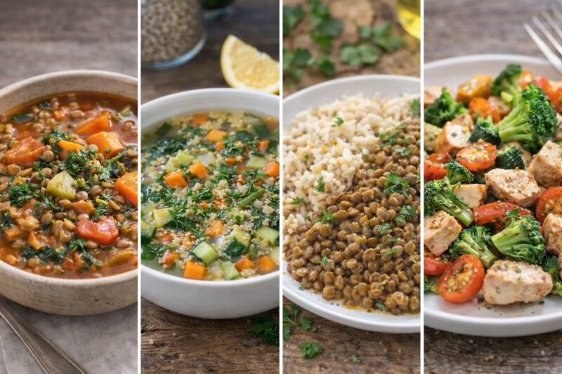 Zdravi detoks ručkovi sa čorbom od povrća, sočivom, integralnim pirinčem i piletinom sa brokolijem