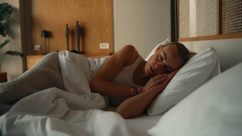 Žena spava na boku u spavaćoj sobi